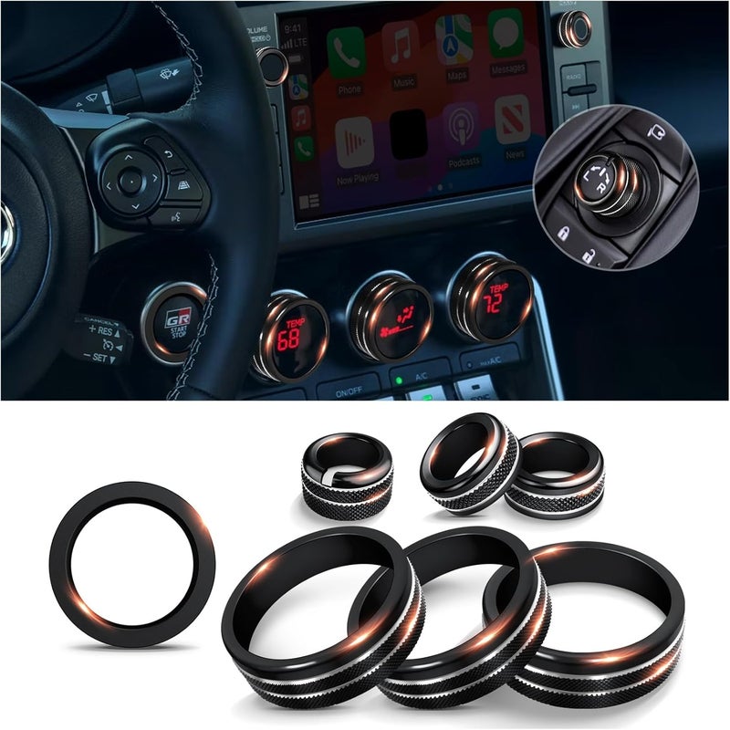 Polodunn Interior Accessories Compatible with Toyota GR86 2021 2022 2023 2024 2025 & BRZ - A/C, Vol Tune, Rearview Mirror Knob Cover, Push Start Button Ring, Aluminum Alloy Decorative 7Pcs/Set (Black) - Image 1